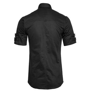 Men's Handmade Gothic Black Short Sleeve <b>Shirt</b> PU Leather <b>Patchwork</b> Pockets Rock Metal Streetwear Tops - Product Image 4