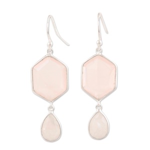 Pendientes Colgantes de Plata de Ley 925 con Piedra Lunar Arcoíris y Cuarzo Rosa, Joyería de Piedras Preciosas Naturales, Regalo para Ella - Product Image 2