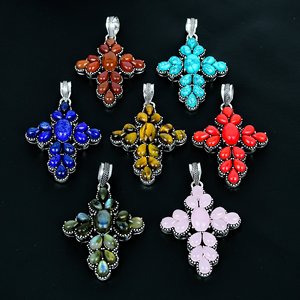 Lote al por mayor de collares con colgante de cruz de piedras preciosas chapados en plata hechos a mano, modernos, para mujer, regalo de compromiso, boda, aniversario, fiesta - Product Image 2