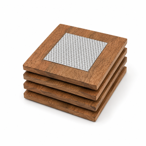 Handmade Metal Mango Wood <b>Drink</b> <b>Coasters</b> for Tea Cups, Coffee Mugs and Contemporary Home Decoration - Product Image 2