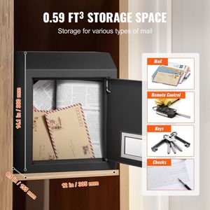 Cassetta Postale Robusta in Acciaio da Inserire nel Muro con Serratura a Combinazione da 12 Pollici, Cassetta Nera per Lettere per Casa o Ufficio - Product Image 3