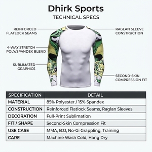 Custom Men's BJJ Rash Guard Long Sleeve MMA Grappling <b>Top</b> Sublimated <b>Skull</b> Pattern Combat Training Shirt - Product Image 5