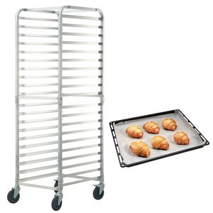 20-Tier Bun Pan Rack with Brake Wheels Commercial Aluminum <b>Racking</b> Trolley for Half Full Sheet <b>Storage</b> Bakery Equipment - Product Image 2