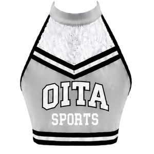 Haut court sans manches gris, blanc et noir pour cheerleading, uniforme de performance athlétique pour femmes et filles, entraînement d'équipe, sports - Product Image 1