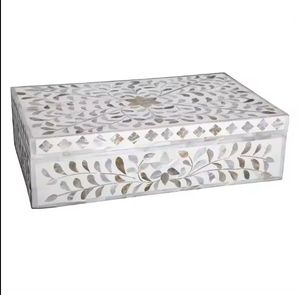 Luxury Pearl White Bone Inlay Jewelry <b>Box</b> Delicate Vine Pattern MOP Inlaid Keepsake <b>Storage</b> <b>Box</b> Elegant Handcrafted Treasure Cas - Product Image 6