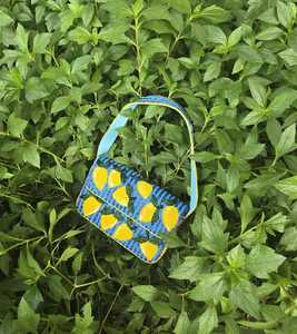 Bolso Rectangular de Hombro/Bandolera Hecho a Mano con Cuentas de Vidrio Azules y Diseño de Limones Bordado, Lavable, para Uso Diario - Product Image 2