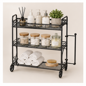 Counter Shelf Organizer Three Tier Storage Rack with Built In <b>Paper</b> Towel Holder for Home and Restaurant Use Black Metal Counter - Product Image 6