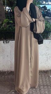 Abaya Islámica Modesta, Elegante, Transpirable, Hecha a Mano, con Cuentas Negras, de Poliéster, Holgada, de Manga Larga, Larga hasta el Suelo, Cuello Alto, de Secado Rápido, para Eid - Product Image 3