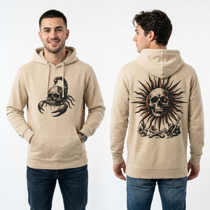 Sudadera con Capucha Beige Personalizada para Hombre, Diseño Gráfico de Calavera de Escorpión, Estilo Vintage, Sudadera Oversize, Ropa Urbana, Proveedor de Prendas - Product Image 1