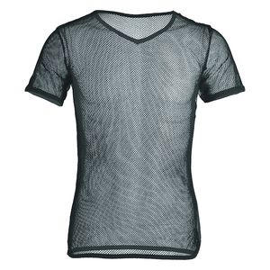 Camisetas de malla 100% algodón para hombre con logo OEM personalizado, cuello en V, estilo hip hop, corte regular, ecológicas, de secado rápido y manga corta. - Product Image 1