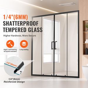 Porta Doccia Scorrevole Doppia Semi-Incassata 57.8x59 L x 70 A, Vetro Temperato Trasparente da 1/4 di Pollice, Impermeabile, Opzioni 10mm e 6mm - Product Image 2