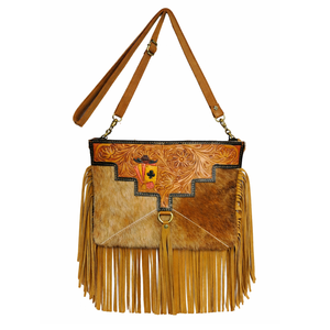 Bolso Bandolera de Cuero con Flecos y Patrón Geométrico Hecho a Mano para Mujer, Estilo Western |   Bolso de Cuero Genuino Estilo Bohemio Vintage para Vaquera - Product Image 1
