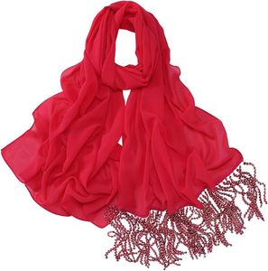 Lightweight Muslim Hijab <b>Chiffon</b> <b>Scarf</b> with Beaded Fringe - Product Image 4