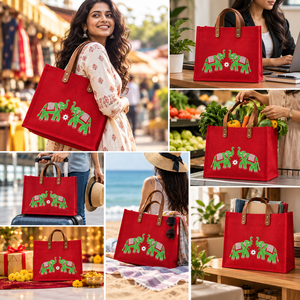 Unique Design Custom Printed red <b>elephant</b> printed Jute Shopping Bags Luxury Quality Handmade ecofriendly Bag for <b>gifting</b> - Product Image 5