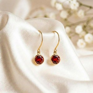 Handmade Natural Garnet <b>Red</b> Gemstone Drop <b>Earrings</b> with Bezel Setting in 925 Sterling Silver or Gold Filled Minimalist Hook - Product Image 1