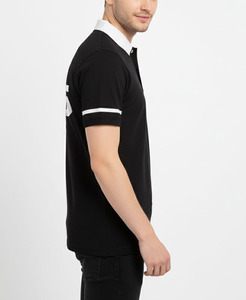 Polo de Golf de Verano de Alta Calidad 100% Algodón para Hombre, Color Negro Sólido, Cuello Blanco y Mangas con Rayas, Ropa Deportiva Moderna - Product Image 5