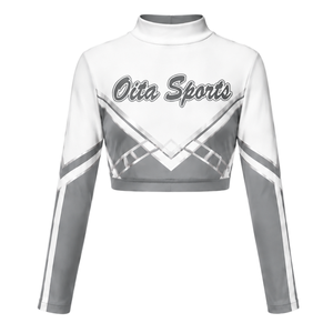 Maillot de cheerleading sublimé gris et blanc à manches longues – Tenue de sport athlétique pour l'entraînement, la performance et la compétition - Product Image 1