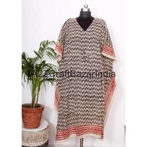 Robe Kaftan Indienne 100% Coton Imprimée au Bloc, Modeste, Faite Main, à Motifs Floraux, Ample, Longue, pour le Quotidien, en Pur Coton, Été Automne - Product Image 5