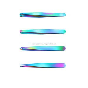 Pinzas para Cejas Modernas de Acero Inoxidable Hechas a Mano con Punta Inclinada y Acabado Arcoíris Duradero - Product Image 1