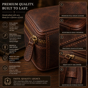 Personalized Leather Bible Cover Zippered Study Organizer Case Custom Name Genuine Leather Bible <b>Sleeve</b> with Handle - Product Image 4