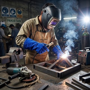 Gants de soudage en cuir de vachette bleu premium avec doublure en polaire, résistance à la chaleur et aux coupures, résistance à l'abrasion - Product Image 3