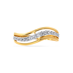 Sleek Radiance <b>Charm</b> Diamond Ring Elegant Wave Ring 10K Yellow Gold Modern Curved Band Ring with Round Shape Diamond Stones - Product Image 2