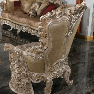 Ensemble de canapés de salon de villa en bois d'acajou massif de qualité supérieure, sculpté à la main, rembourré, meubles de luxe - Product Image 6