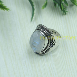 Natural Moonstone <b>Ring</b> 925 Sterling Silver Handmade Boho <b>Statement</b> <b>Ring</b> Oval Cabochon Healing Gemstone Jewelry Gift for Unisex - Product Image 5