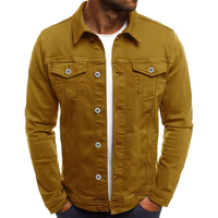 Chaqueta vaquera tipo camionero para hombre, color mostaza, corte ajustado, informal, con cuello alto, color liso, ropa de abrigo de invierno, estilo urbano, logotipo frontal personalizable