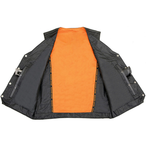 Chaleco de cuero genuino para mujer, estilo motociclista, cuello en V, con botones, color negro. - Product Image 5