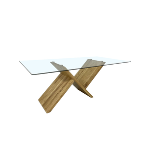 Mesa de Centro Pequeña Moderna de Madera Maciza con Tapa de Vidrio Ovalada, Estilo Arquitectónico, de Doble Capa, para Sala de Estar o Comedor - Product Image 4