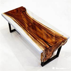 Table de terrasse en résine et bois, design original exotique, écologique et durable, avec pieds en fer thermolaqué blanc naturel – Offre Spéciale - Product Image 4