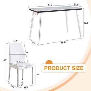 Set da Pranzo con Tavolo in Vetro Effetto Marmo Bianco, Base in MDF e Gambe Affusolate in Metallo Argento, 4 Sedie - Product Image 5