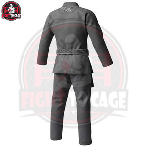 Uniforme de BJJ de Manga Larga, Color Gris, Resistente, para Entrenamiento de Artes Marciales, Estampado, de Poliéster y Algodón Elástico - Product Image 3