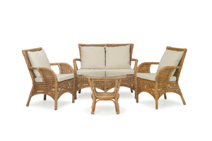 Ensemble de salon contemporain en rotin avec canapé, fauteuils et table basse, meubles de maison modernes faits à la main - Product Image 2
