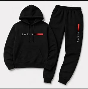 Survêtement noir personnalisé en gros, qualité supérieure, 100% polyester/coton, prix d'usine, molleton technique pour jogging - Product Image 1