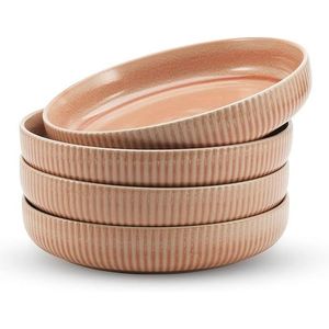American Atelier 42 oz Set of 4 Stylish Modern 9-Inch Wide Shallow Porcelain Pasta Bowls Low <b>Dinnerware</b> for Adults - Product Image 1