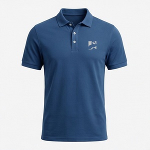 Polo à manches courtes bleu marine pour homme, 100% coton piqué, logo brodé, décontracté, respirant, coupe classique, design tricoté uni - Product Image 1