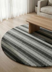 Modern Minimalist <b>Wool</b> Striped Anti-Slip Soft Tufted Grey Charcoal White Circle Area Rug Living Room Bedroom Decor - Product Image 3
