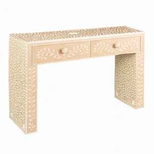 Table console en bois style shabby chic avec incrustation florale, forme rectangulaire, décoration intérieure, mobilier d'appoint pour bureau - Product Image 3
