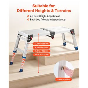 Plateforme de travail pliable en aluminium robuste, hauteur réglable de 14,2 à 20 pouces, capacité de 500 lb, marchepied antidérapant - Product Image 3