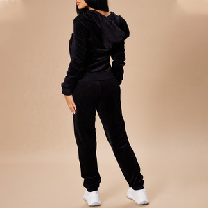 Hot Selling Custom <b>Women</b> Black Velour Tracksuit Zip Up Hoodie <b>Jogger</b> Set 2Piece <b>Velvet</b> Outfit Long Sleeve Casual Regular Fit Set - Product Image 2