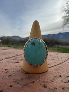 Handcrafted Round Kingman <b>Turquoise</b> <b>Ring</b> Sterling Silver Boho Southwestern Statement Jewelry Artisan Gemstone Gift for Her - Product Image 6