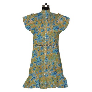 Robe d'été décontractée pour femmes, en coton imprimé à la main, motif floral, vêtements ethniques indiens, vêtements d'Inde et du Pakistan - Product Image 3