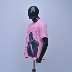 เสื้อยืดแขนสั้นสีชมพูคุณภาพสูงสำหรับผู้ชาย ทรงโอเวอร์ไซส์ คอโอ ทรงปกติ สไตล์สตรีท ผ้าเจอร์ซีย์คอตตอน 100% - Product Image 3