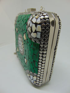 Bolso de mano étnico indio de metal con mosaico de piedras y joyas, hecho a mano, para fiesta nupcial, regalo para mujer, Lowellcraft.com - Product Image 2