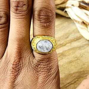 Hot Selling Moonstone <b>Rings</b> Boho Brass Band Jewelry Women 18k Gold Plated Antique Tribal Filigree Statement [Wholesale/OEM/ODM] - Product Image 3