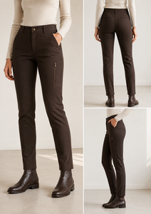 Pantalones de equitación marrones de cintura alta para mujer, ajustados, elásticos, lavados, con bolsillos con cremallera, de corte entallado, para equitación al aire libre y trabajo. - Product Image 6