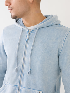 Factory Direct Supply Fleece-Lined Cotton Zipper Style Men's Hooded Eco-Friendly Four-Way Stretch Tracksuits <b>Light</b> Blue - Product Image 6