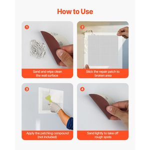 Kit di Riparazione per Cartongesso Autoadesivo da 16 Pezzi, Patch in Alluminio da 4/6/8 Pollici con 2 Raschietti e 2 Carte Abrasive - Product Image 2